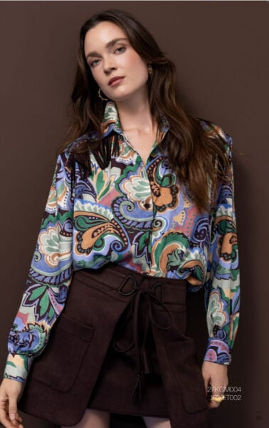PÜSKÜL DETAYLI DESENLİ GÖMLEK